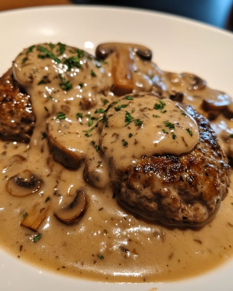 Wolnowarowy stek Salisbury z ziołami i sosem grzybowym
