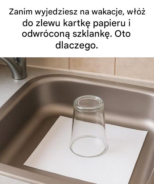 Oto dlaczego zawsze warto zostawić w zlewie odwróconą szklankę i kartkę papieru przed wyjazdem na wakacje