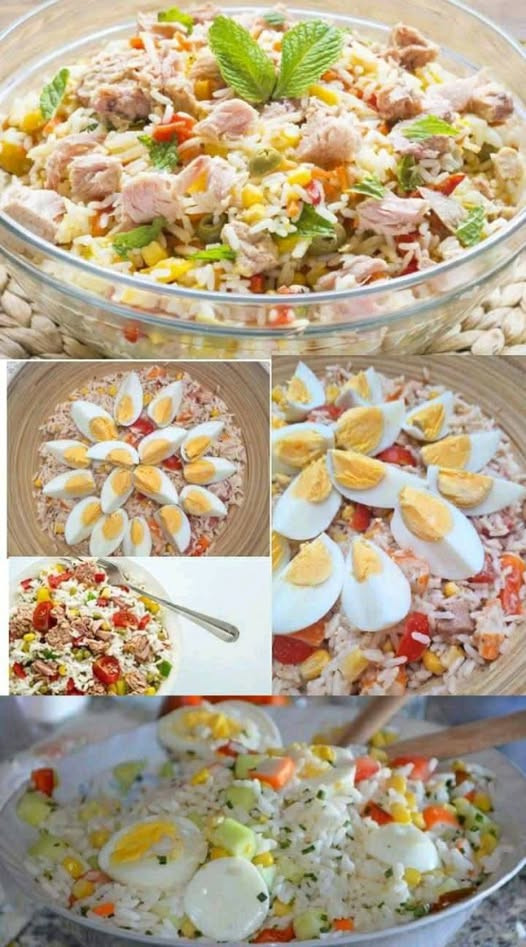 Sałatka ryżowa z tuńczykiem i jajkami na twardo