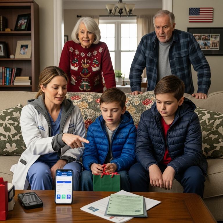 Mój syn przeszedł 3 mile, żeby zobaczyć dziadków w Wigilię — zamknęli drzwi i nazwali to „Tylko prawdziwą rodziną”. Nazywam się Megan Walsh i mieszkam w Ohio — wystarczająco blisko rodziców, że zawsze zachowywali się, jakby moje życie nadal należało do nich i je edytowało. Wigilia miała być prosta. Kakao. Ten sam głupi film. Mój syn i ja śmiejący się z tych samych kwestii, jakbyśmy ich nie zapamiętali. Ale wzięłam dodatkową zmianę w szpitalu, żeby młodsza pielęgniarka mogła wrócić do domu, a kiedy w końcu weszłam, moje ręce pachniały środkiem dezynfekującym, a mój mózg był jak statyczny. Mój syn siedział na kanapie w płaszczu. Worek z prezentami stał przy drzwiach — nadal pełny. Próbował go zrzucić. „Nic”. Wtedy zobaczyłam etykiety. Moja mama. Mój tata. Moja siostra. Wszystko idealnie zapakowane, ostre rogi, taśma wygładzona, jakby ktoś to wyćwiczył. Nie płakał. Nie narzekał. Po prostu powiedział to cicho, jakby czytał raport. „Poszłam do babci. Powiedziała, że ​​w tym roku będą kameralne. Tylko prawdziwa rodzina. Potem zamknęła drzwi”. „Jak daleko?” – zapytałam. „Trzy mile”. Tak to jest z dobrymi dziećmi. Ciągle próbują, nawet gdy dorośli na to nie zasługują. Nie zadzwoniłam do mamy i nie wyrzuciłam z siebie lat tłumionego gniewu. Pocałowałam go w czubek głowy, kazałam mu iść spać i siedziałam przy kuchennym stole wpatrując się w telefon, aż serce przestało błagać. Zdanie prawdy: Nie naprawisz rodziny, która korzysta na twoim milczeniu. Więc wprowadziłam kilka zmian tej nocy – cichych. Żadnych przemówień. Żadnych dramatycznych SMS-ów. Po prostu zakończenie, które nie wymagało pozwolenia. Do północy tata dzwonił jeden po drugim. Pozwoliłam im dzwonić. Już wiedziałam, że nie dzwoni, żeby zapytać, czy wnuk bezpiecznie wrócił do domu. Następnego ranka zrobiłam naleśniki, takie, jakie lubi mój syn – za dużo czekoladowych chipsów, bez syropu. W domu panował spokój większy niż od miesięcy, jakby powietrze w końcu zrozumiało, że zasady się zmieniły. Wtedy powiedziałem mu: „Weź kurtkę”. Podjechaliśmy z torbą prezentów na tylnym siedzeniu, mijając oszronione trawniki i lampy na ganku, wciąż świecące w szarym porannym Columbus. Mama otworzyła drzwi z tym swoim napiętym, sąsiedzkim uśmiechem. Tata krążył za nią, zirytowany, jakbyśmy przerwali coś ważnego. Wszedłem do salonu i usiadłem. Syn stał obok mnie, cichy i spokojny. Mama mówiła szybko. Wymówki. Świąteczny stres. Tata nazwał to nieporozumieniem. Pozwoliłem im dokończyć. Potem zadałem jedno pytanie. „Czy zamknąłbyś drzwi przed dzieckiem mojej siostry?” Cisza. Skinąłem głową i starałem się mówić spokojnie, żeby ich przestraszyć. „Proszę bardzo” – powiedziałem. „Sprawdźcie saldo na wspólnym koncie”. (Ciąg dalszy w pierwszym komentarzu).