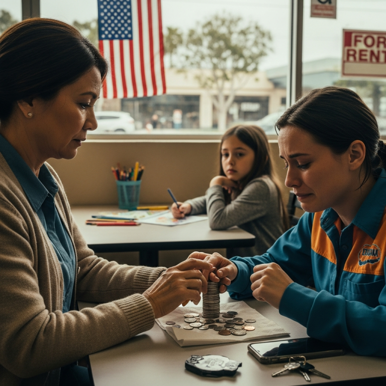 Znalazłem moją córkę liczącą grosze w centrum handlowym – po czym szepnęła: „On zabrał samochód… a jego mama wzięła resztę”.