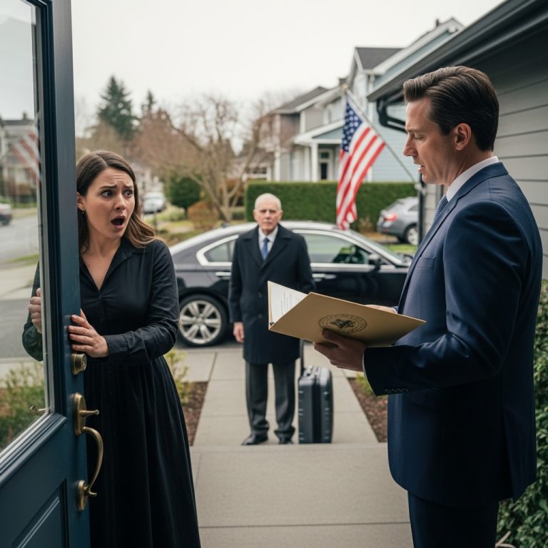 Moja synowa wyrzuciła mnie z domu na pogrzebie mojego syna — następnego ranka mężczyzna w ciemnym sedanie zadzwonił do jej drzwi